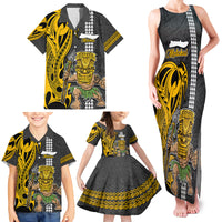 Custom Hawaii Molokai Island Family Matching Tank Maxi Dress and Hawaiian Shirt Hawaiian Warrior and Kakau Symbols Abstract Tattoo LT03 - Polynesian Pride