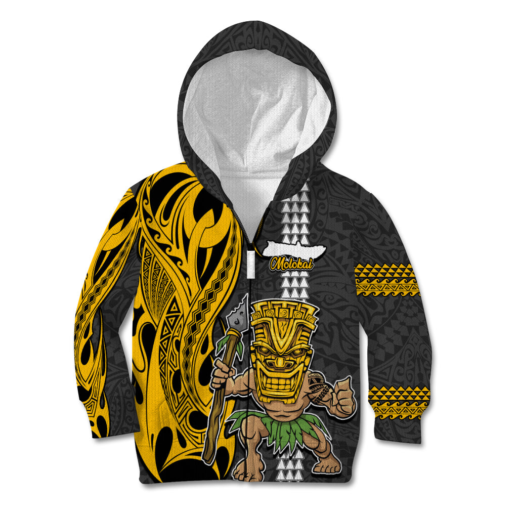 Custom Hawaii Molokai Island Kid Hoodie Hawaiian Warrior and Kakau Symbols Abstract Tattoo LT03 - Polynesian Pride