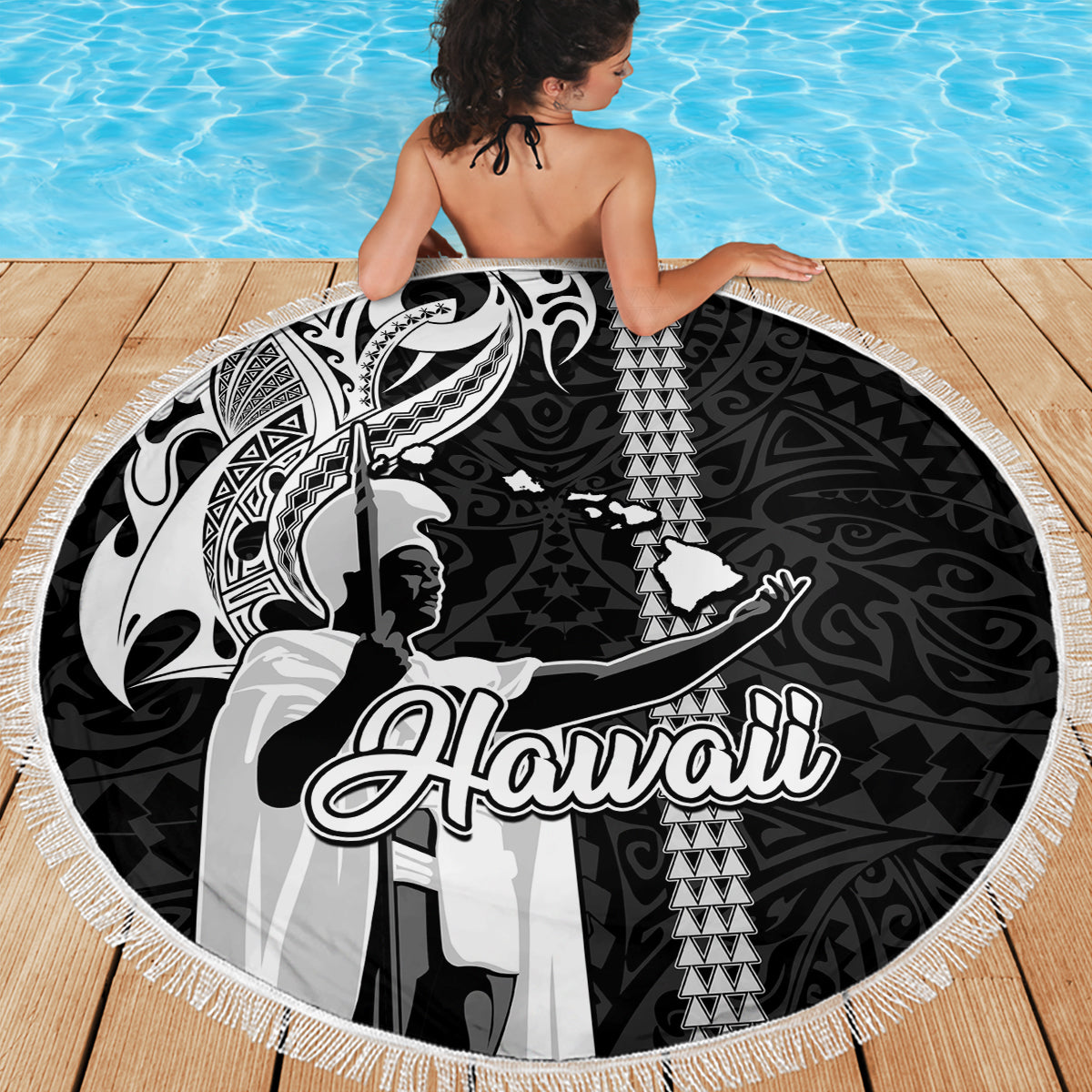 Hawaii Molokai Island Beach Blanket Hawaiian King and Kakau Symbols Abstract Shoulder Tattoo LT03 - Wonder Print Shop