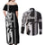 Hawaii Molokai Island Couples Matching Off Shoulder Maxi Dress and Long Sleeve Button Shirts Hawaiian King and Kakau Symbols Abstract Shoulder Tattoo LT03 - Polynesian Pride