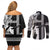 Hawaii Molokai Island Couples Matching Off Shoulder Short Dress and Long Sleeve Button Shirts Hawaiian King and Kakau Symbols Abstract Shoulder Tattoo LT03 - Polynesian Pride