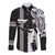 Hawaii Molokai Island Long Sleeve Button Shirt Hawaiian King and Kakau Symbols Abstract Shoulder Tattoo LT03 Unisex Black - Polynesian Pride