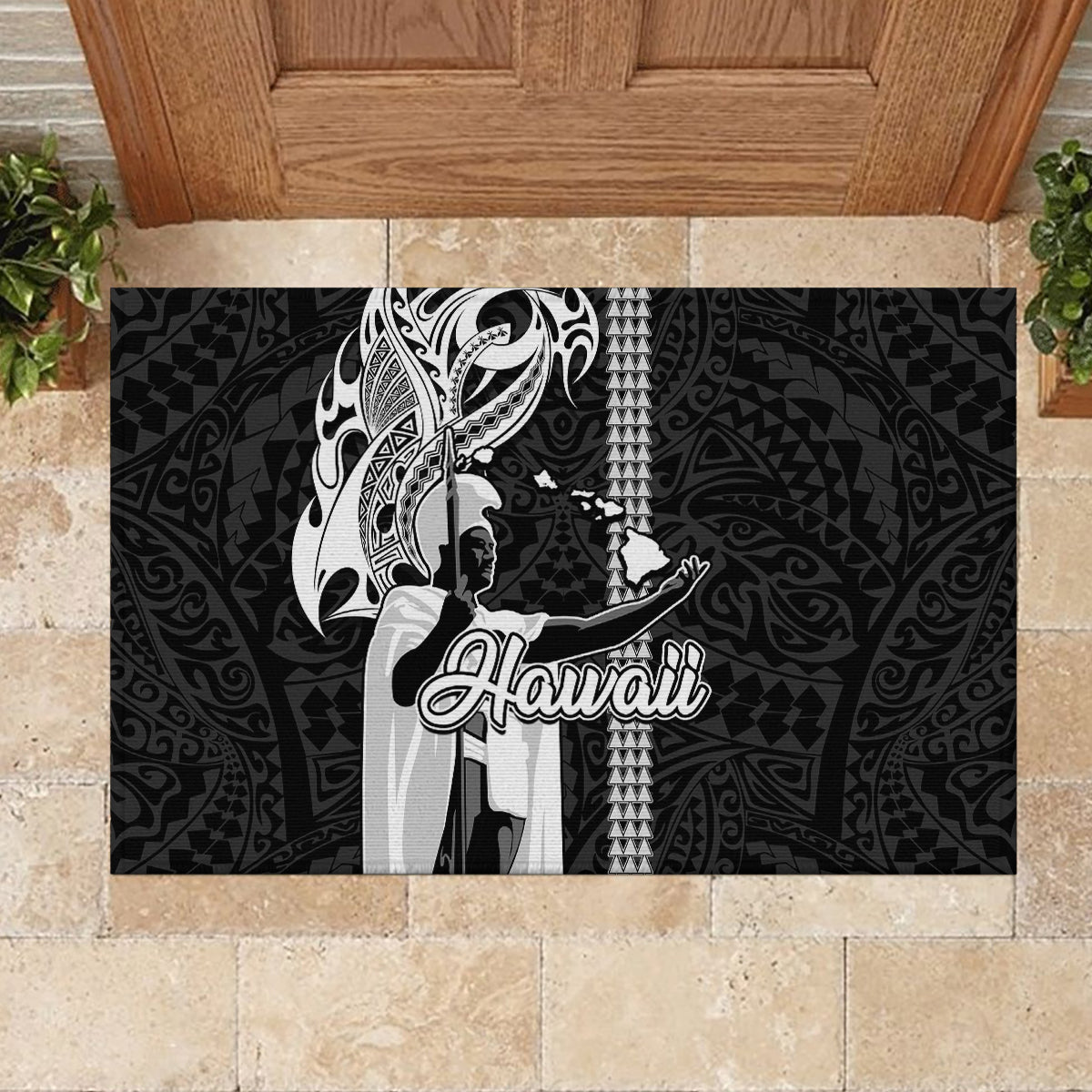 Hawaii Molokai Island Rubber Doormat Hawaiian King and Kakau Symbols Abstract Shoulder Tattoo LT03 - Polynesian Pride