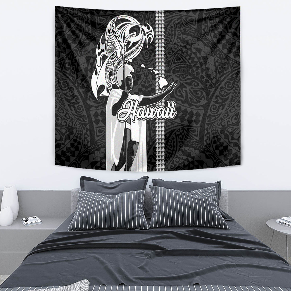 Hawaii Molokai Island Tapestry Hawaiian King and Kakau Symbols Abstract Shoulder Tattoo LT03 - Polynesian Pride