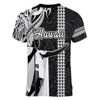 Hawaii Molokai Island Women V Neck T Shirt Hawaiian King and Kakau Symbols Abstract Shoulder Tattoo LT03 - Polynesian Pride