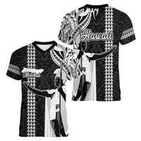 Hawaii Molokai Island Women V Neck T Shirt Hawaiian King and Kakau Symbols Abstract Shoulder Tattoo LT03 - Polynesian Pride