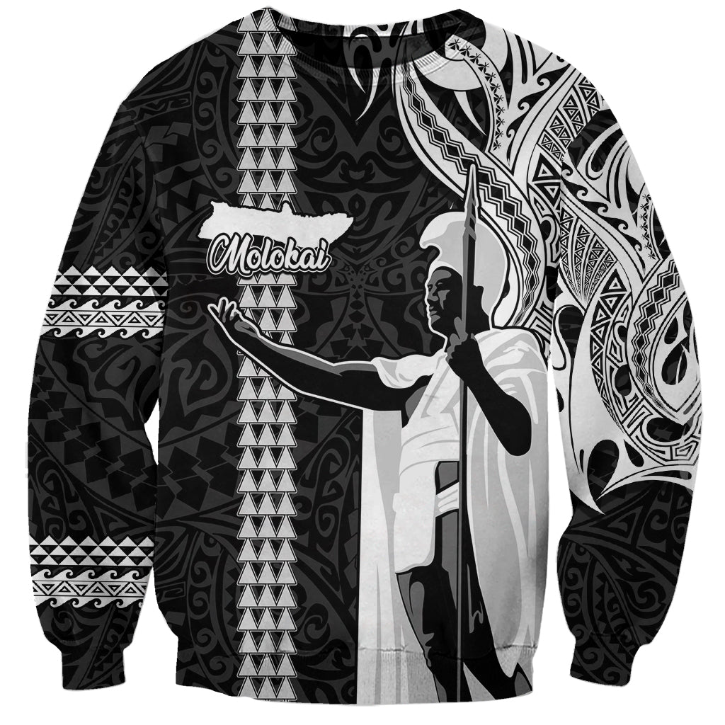 Custom Hawaii Molokai Island Sweatshirt Hawaiian King and Kakau Symbols Abstract Shoulder Tattoo LT03 Unisex Black - Polynesian Pride