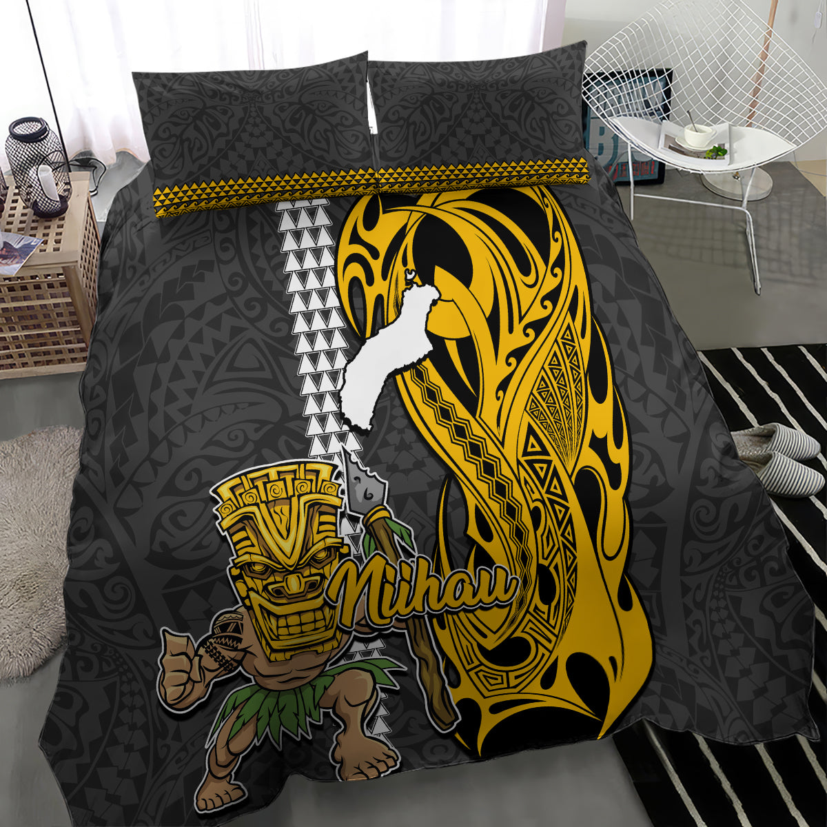 Hawaii Niihau Island Bedding Set Hawaiian Warrior and Kakau Symbols Abstract Tattoo LT03 - Polynesian Pride