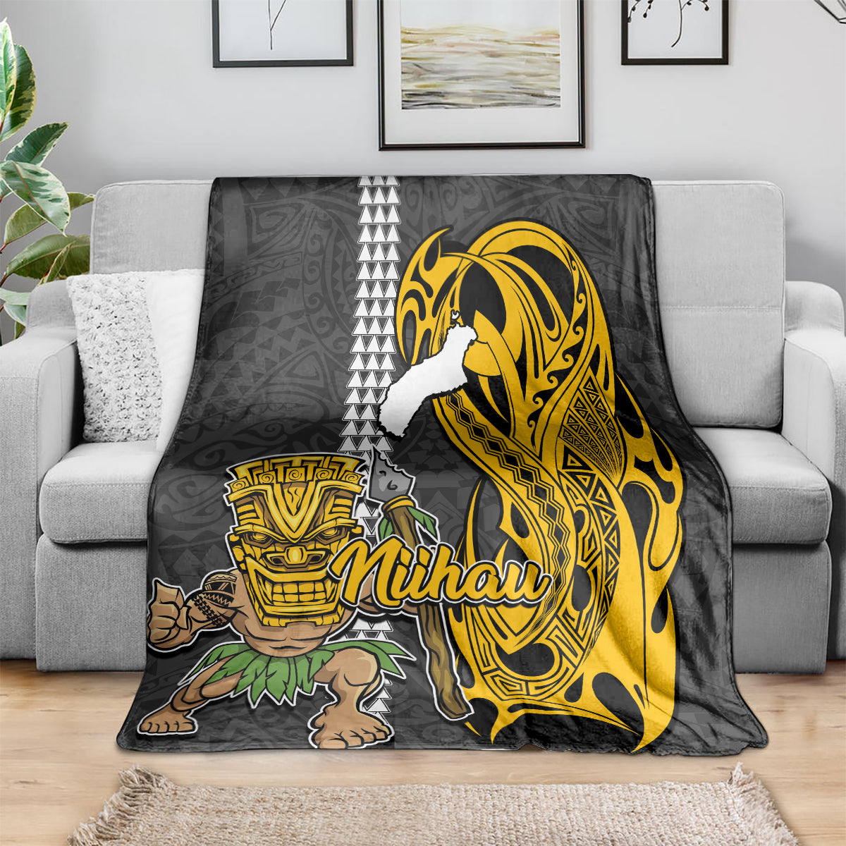 Hawaii Niihau Island Blanket Hawaiian Warrior and Kakau Symbols Abstract Tattoo LT03 - Polynesian Pride