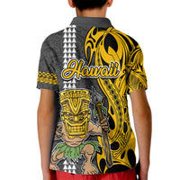 Hawaii Niihau Island Kid Polo Shirt Hawaiian Warrior and Kakau Symbols Abstract Tattoo LT03 - Polynesian Pride