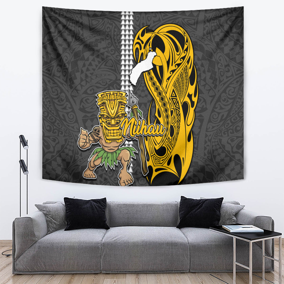 Hawaii Niihau Island Tapestry Hawaiian Warrior and Kakau Symbols Abstract Tattoo LT03 - Polynesian Pride