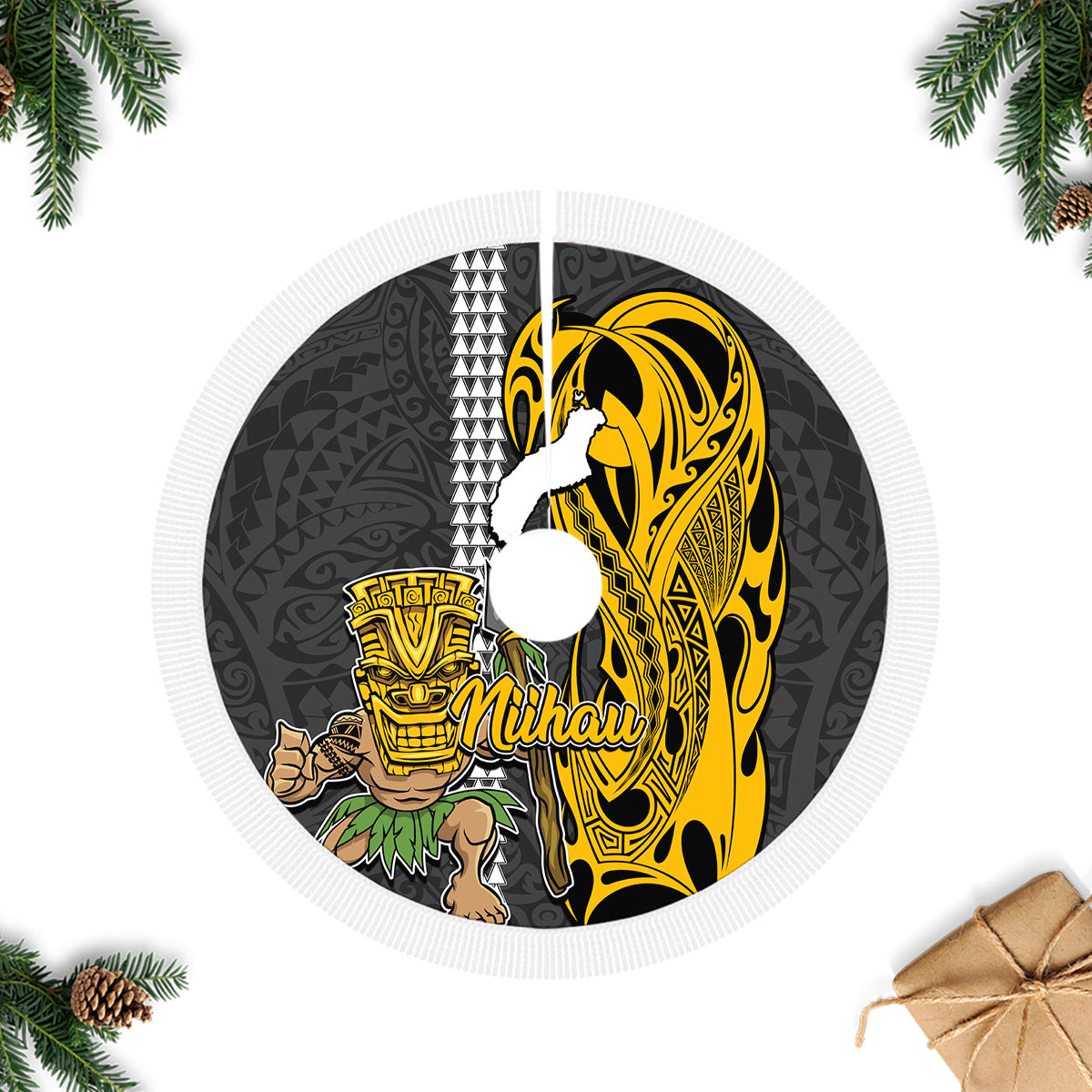Hawaii Niihau Island Tree Skirt Hawaiian Warrior and Kakau Symbols Abstract Tattoo LT03 - Polynesian Pride