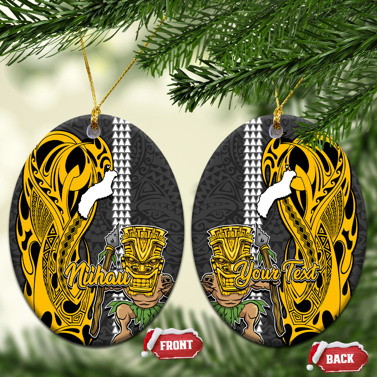 Custom Niihau Lanai Island Ceramic Ornament Hawaiian Warrior and Kakau Symbols Abstract Tattoo LT03 - Polynesian Pride