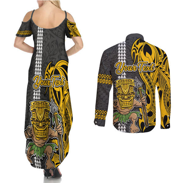 Polynesian Hawaii Couples Mermaid Dress and Long Sleeve Button Shirts Niihau Islands with Pacific Plumeria Purple Vibe LT9 main image 1