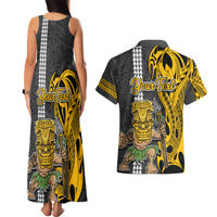 Custom Hawaii Niihau Island Couples Matching Tank Maxi Dress and Hawaiian Shirt Hawaiian Warrior and Kakau Symbols Abstract Tattoo LT03 - Polynesian Pride