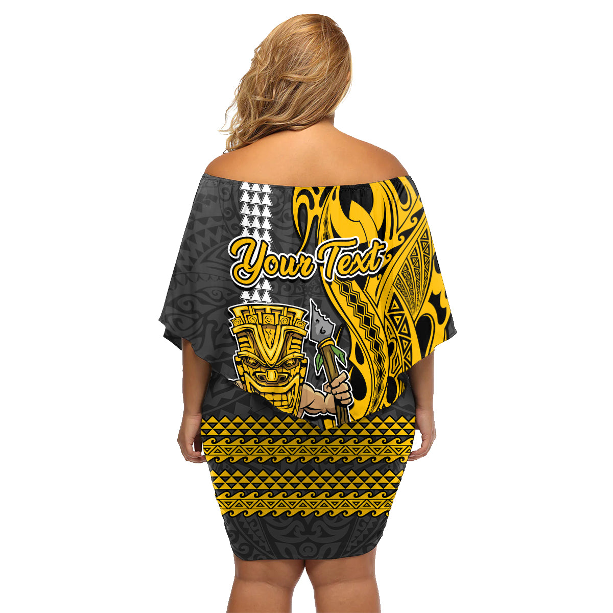 Custom Hawaii Niihau Island Family Matching Off Shoulder Short Dress and Hawaiian Shirt Hawaiian Warrior and Kakau Symbols Abstract Tattoo LT03 - Polynesian Pride
