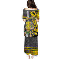 Custom Hawaii Niihau Island Family Matching Puletasi Dress and Hawaiian Shirt Hawaiian Warrior and Kakau Symbols Abstract Tattoo LT03 - Polynesian Pride