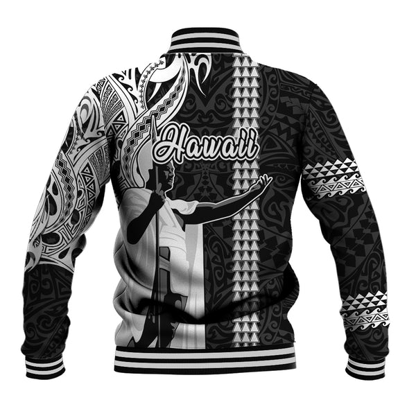Hawaii Baseball Jacket King Kamehameha With Hawaiian Girls Tropical Flowers