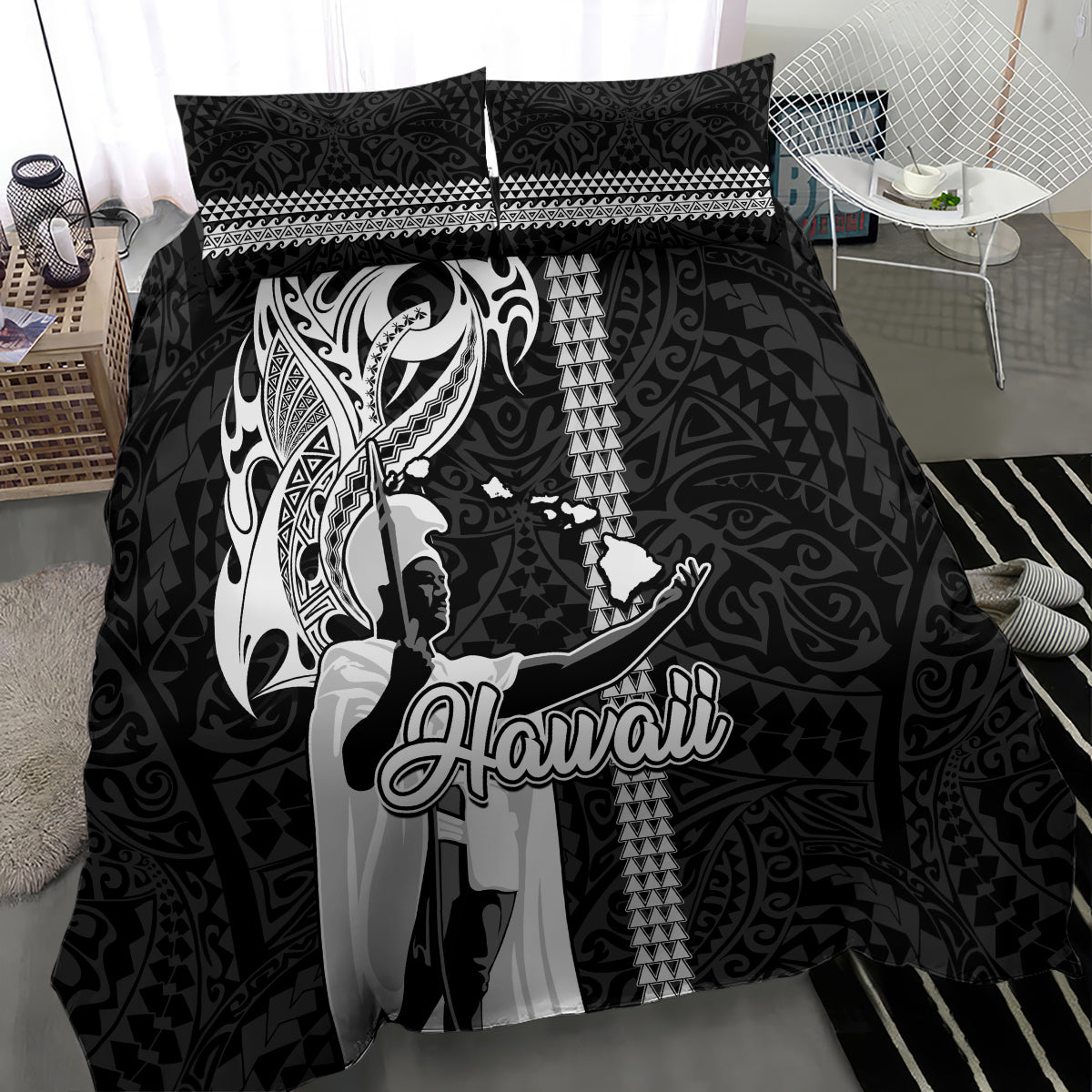 Hawaii Niihau Island Bedding Set Hawaiian King and Kakau Symbols Abstract Shoulder Tattoo LT03 - Polynesian Pride