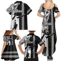 Hawaii Niihau Island Family Matching Summer Maxi Dress and Hawaiian Shirt Hawaiian King and Kakau Symbols Abstract Shoulder Tattoo LT03 - Polynesian Pride