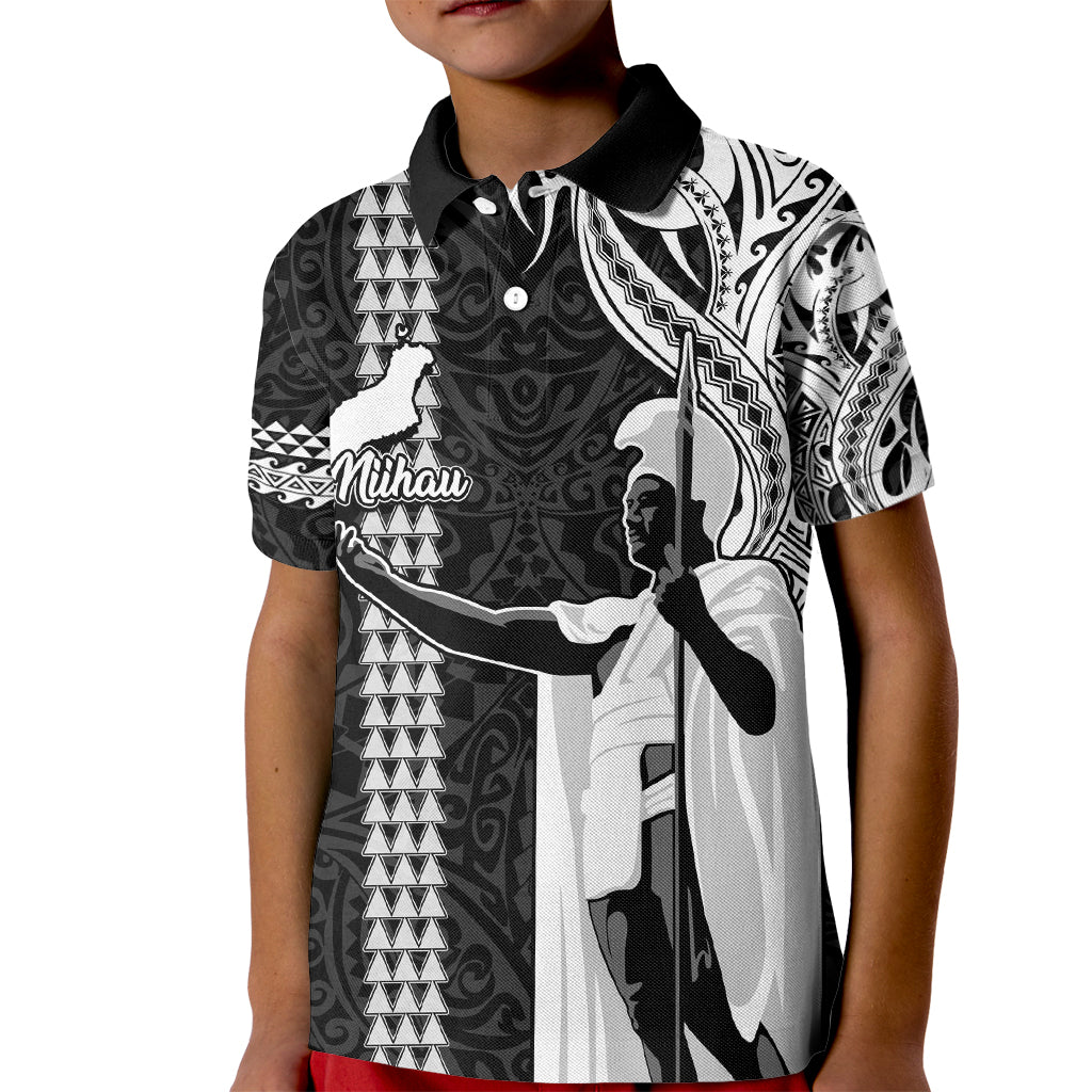 Hawaii Niihau Island Kid Polo Shirt Hawaiian King and Kakau Symbols Abstract Shoulder Tattoo LT03 Kid Black - Polynesian Pride