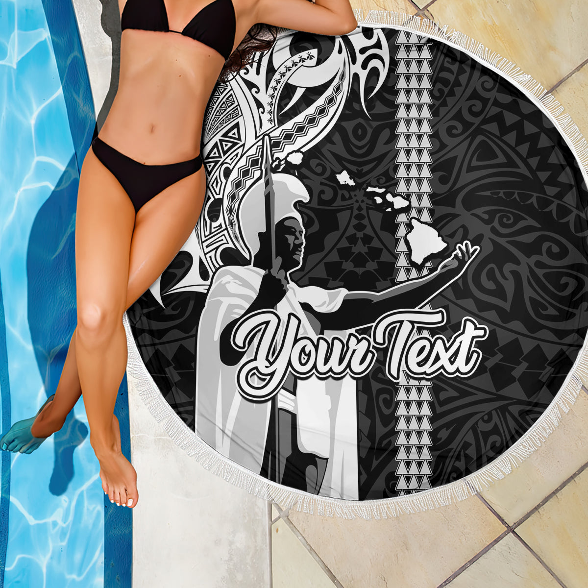 Custom Hawaii Niihau Island Beach Blanket Hawaiian King and Kakau Symbols Abstract Shoulder Tattoo LT03 - Wonder Print Shop