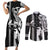 Custom Hawaii Niihau Island Couples Matching Short Sleeve Bodycon Dress and Long Sleeve Button Shirts Hawaiian King and Kakau Symbols Abstract Shoulder Tattoo LT03 Black - Polynesian Pride