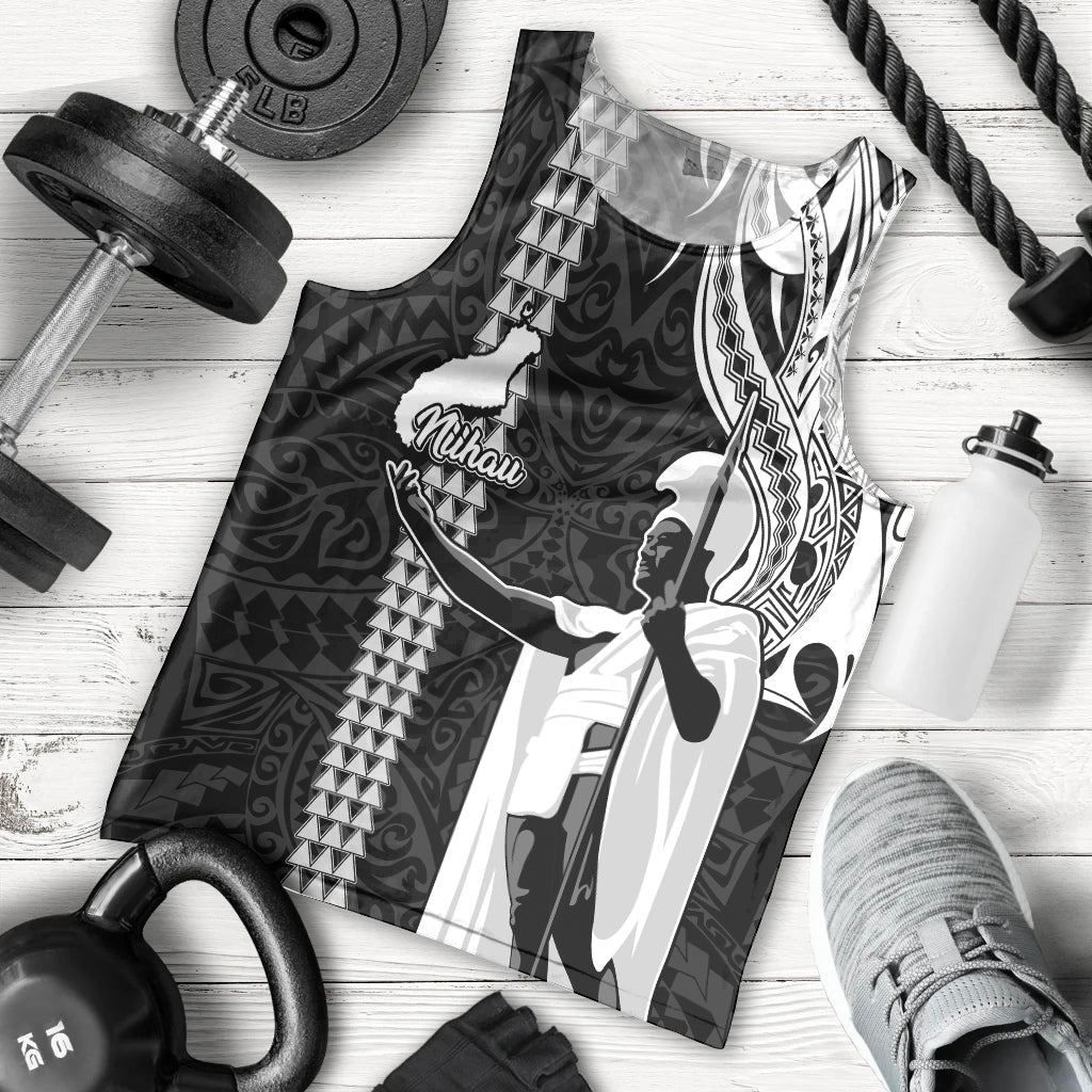 Custom Hawaii Niihau Island Men Tank Top Hawaiian King and Kakau Symbols Abstract Shoulder Tattoo LT03 Black - Polynesian Pride