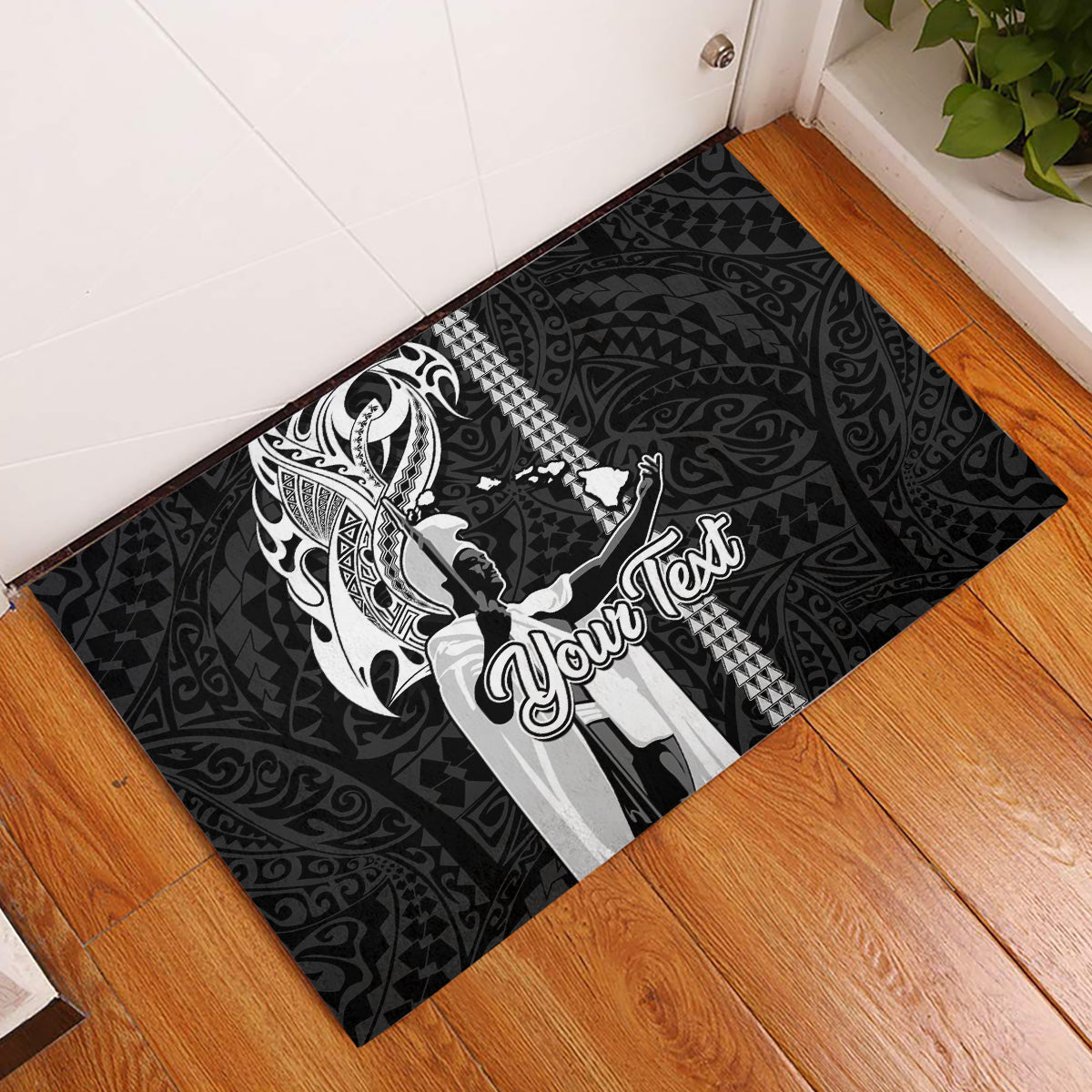 Custom Hawaii Niihau Island Rubber Doormat Hawaiian King and Kakau Symbols Abstract Shoulder Tattoo LT03 Black - Polynesian Pride