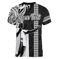 Custom Hawaii Niihau Island Women V Neck T Shirt Hawaiian King and Kakau Symbols Abstract Shoulder Tattoo LT03 - Polynesian Pride