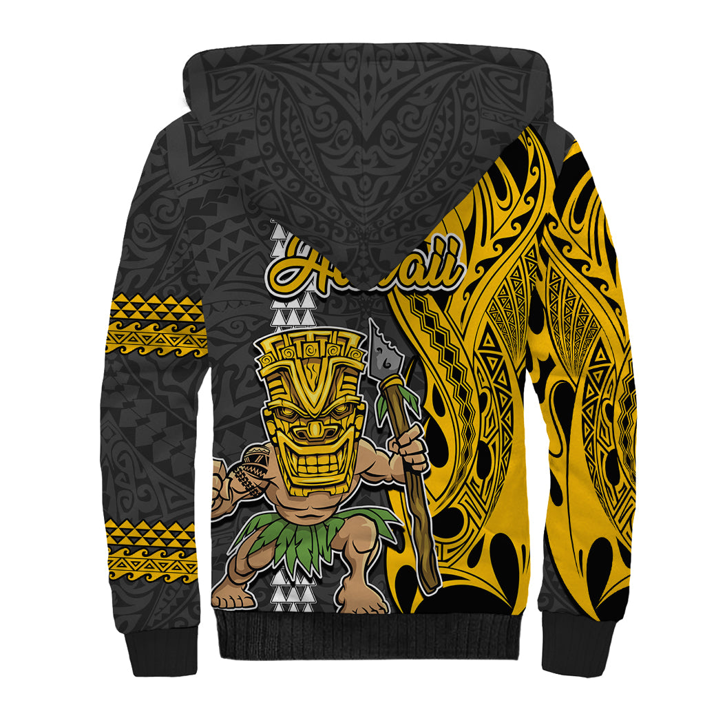 Hawaii Oahu Island Sherpa Hoodie Hawaiian Warrior and Kakau Symbols Abstract Tattoo LT03 - Polynesian Pride