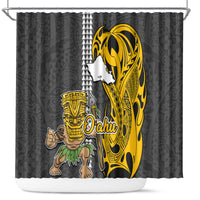 Hawaii Oahu Island Shower Curtain Hawaiian Warrior and Kakau Symbols Abstract Tattoo LT03 Yellow - Polynesian Pride