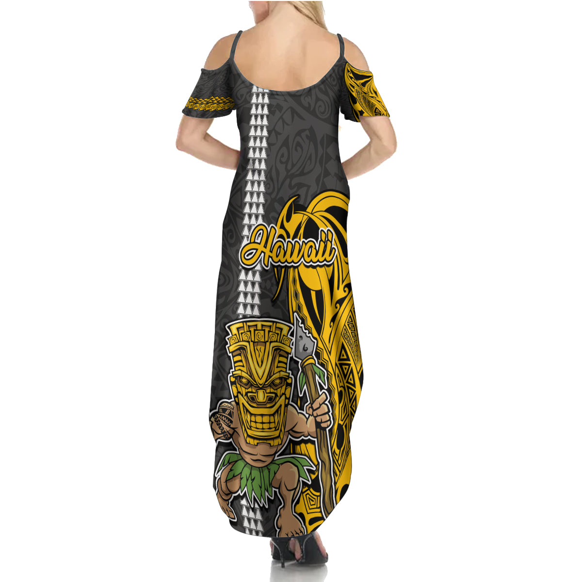 Hawaii Oahu Island Summer Maxi Dress Hawaiian Warrior and Kakau Symbols Abstract Tattoo LT03 - Polynesian Pride