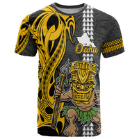Hawaii Oahu Island T Shirt Hawaiian Warrior and Kakau Symbols Abstract Tattoo LT03 Yellow - Polynesian Pride