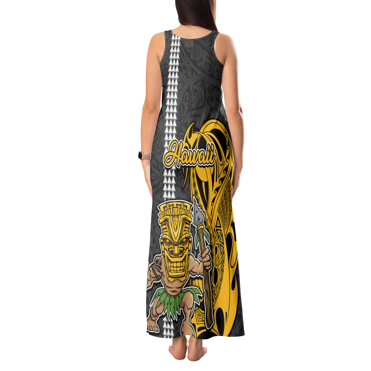 Hawaii Oahu Island Tank Maxi Dress Hawaiian Warrior and Kakau Symbols Abstract Tattoo LT03 - Polynesian Pride