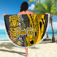 Custom Hawaii Oahu Island Beach Blanket Hawaiian Warrior and Kakau Symbols Abstract Tattoo LT03 - Wonder Print Shop