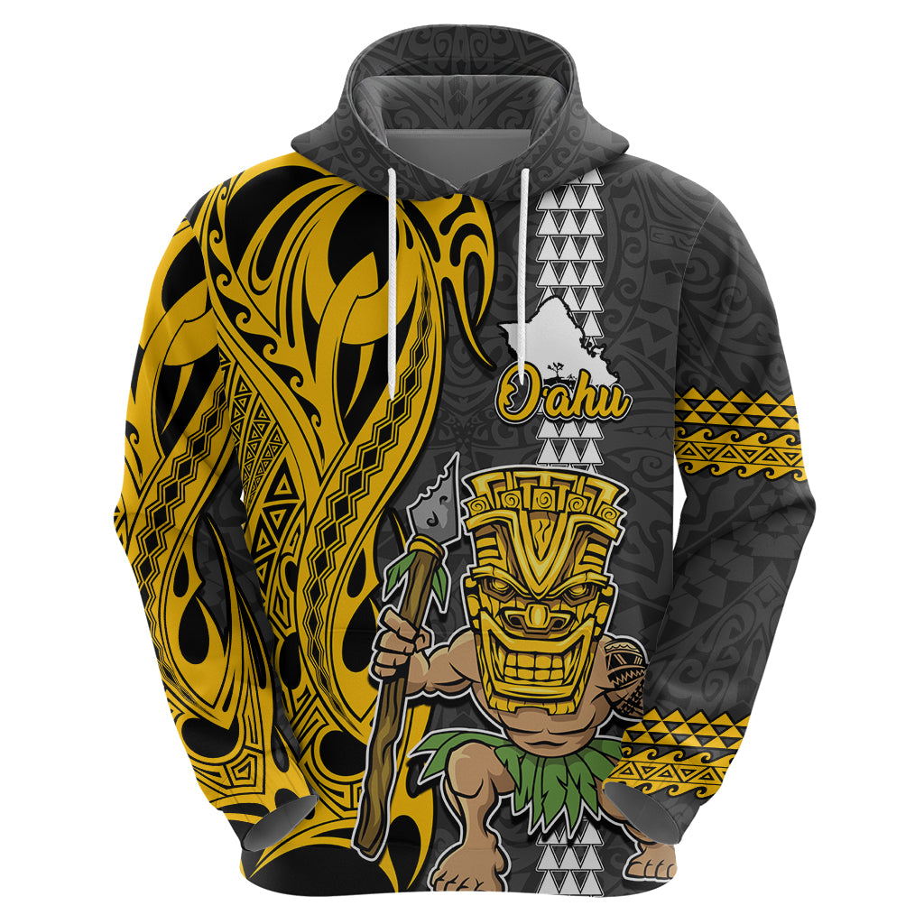 Custom Hawaii Oahu Island Hoodie Hawaiian Warrior and Kakau Symbols Abstract Tattoo LT03 - Polynesian Pride