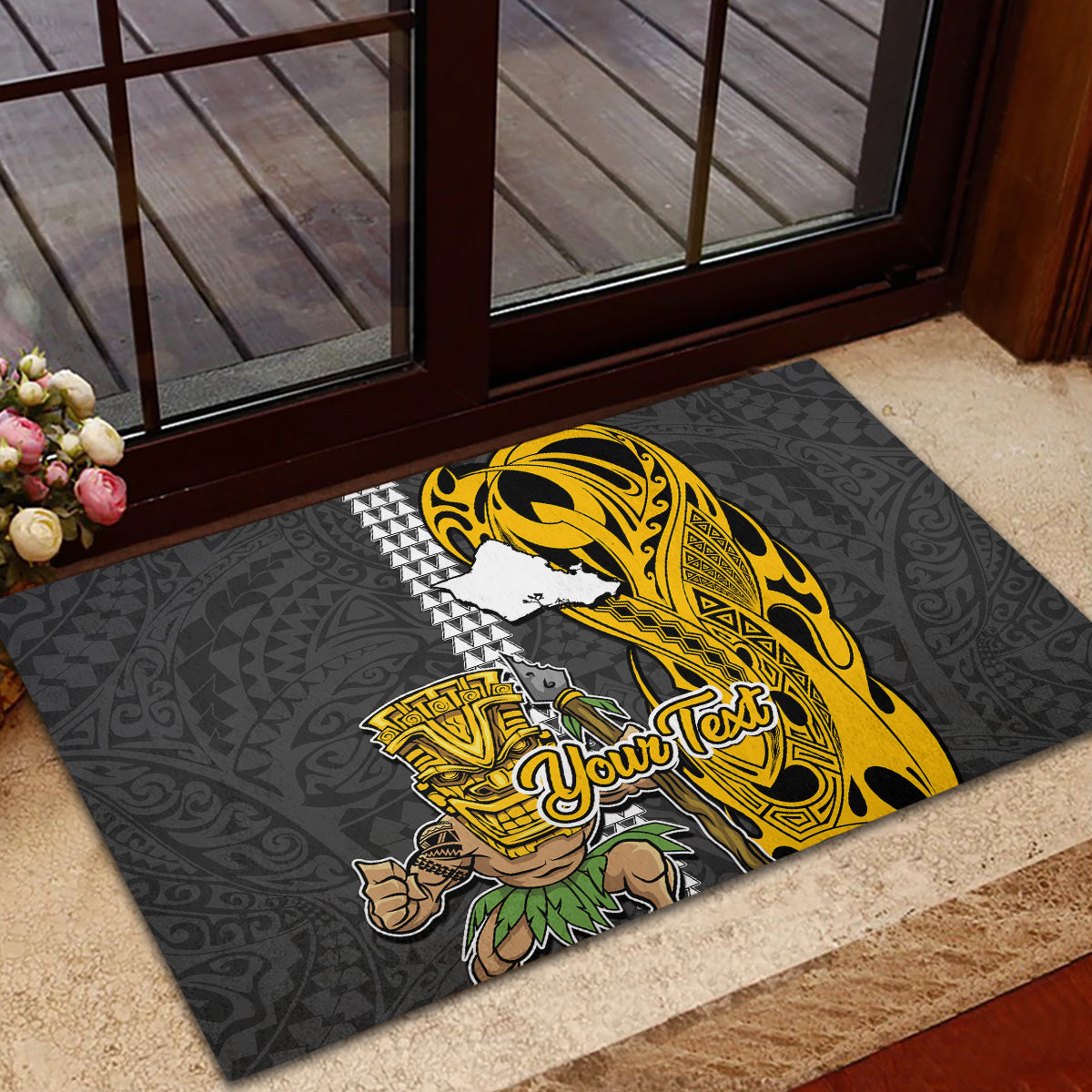 Custom Hawaii Oahu Island Rubber Doormat Hawaiian Warrior and Kakau Symbols Abstract Tattoo LT03 - Polynesian Pride