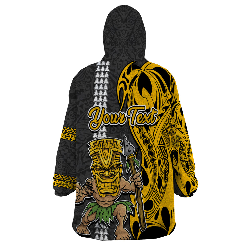 Custom Hawaii Oahu Island Wearable Blanket Hoodie Hawaiian Warrior and Kakau Symbols Abstract Tattoo LT03 - Polynesian Pride