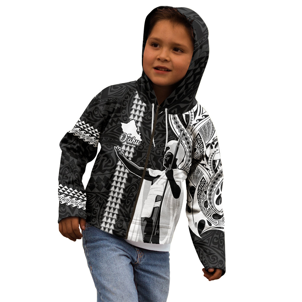 Hawaii Oahu Island Kid Hoodie Hawaiian King and Kakau Symbols Abstract Shoulder Tattoo LT03 - Polynesian Pride