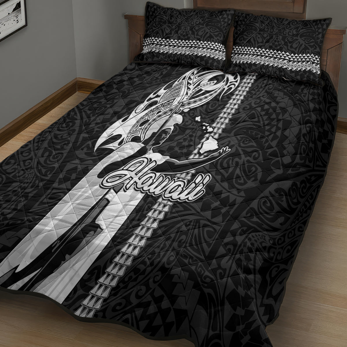 Hawaii Oahu Island Quilt Bed Set Hawaiian King and Kakau Symbols Abstract Shoulder Tattoo LT03 - Polynesian Pride