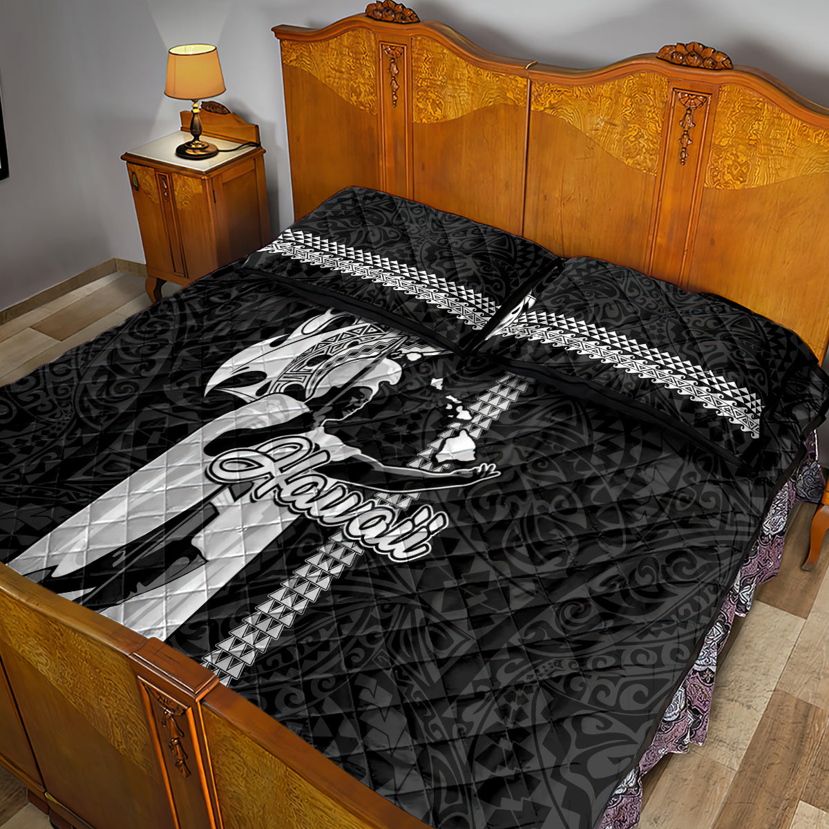 Hawaii Oahu Island Quilt Bed Set Hawaiian King and Kakau Symbols Abstract Shoulder Tattoo LT03 - Polynesian Pride
