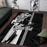 Custom Hawaii Oahu Island Area Rug Hawaiian King and Kakau Symbols Abstract Shoulder Tattoo LT03 Black - Polynesian Pride