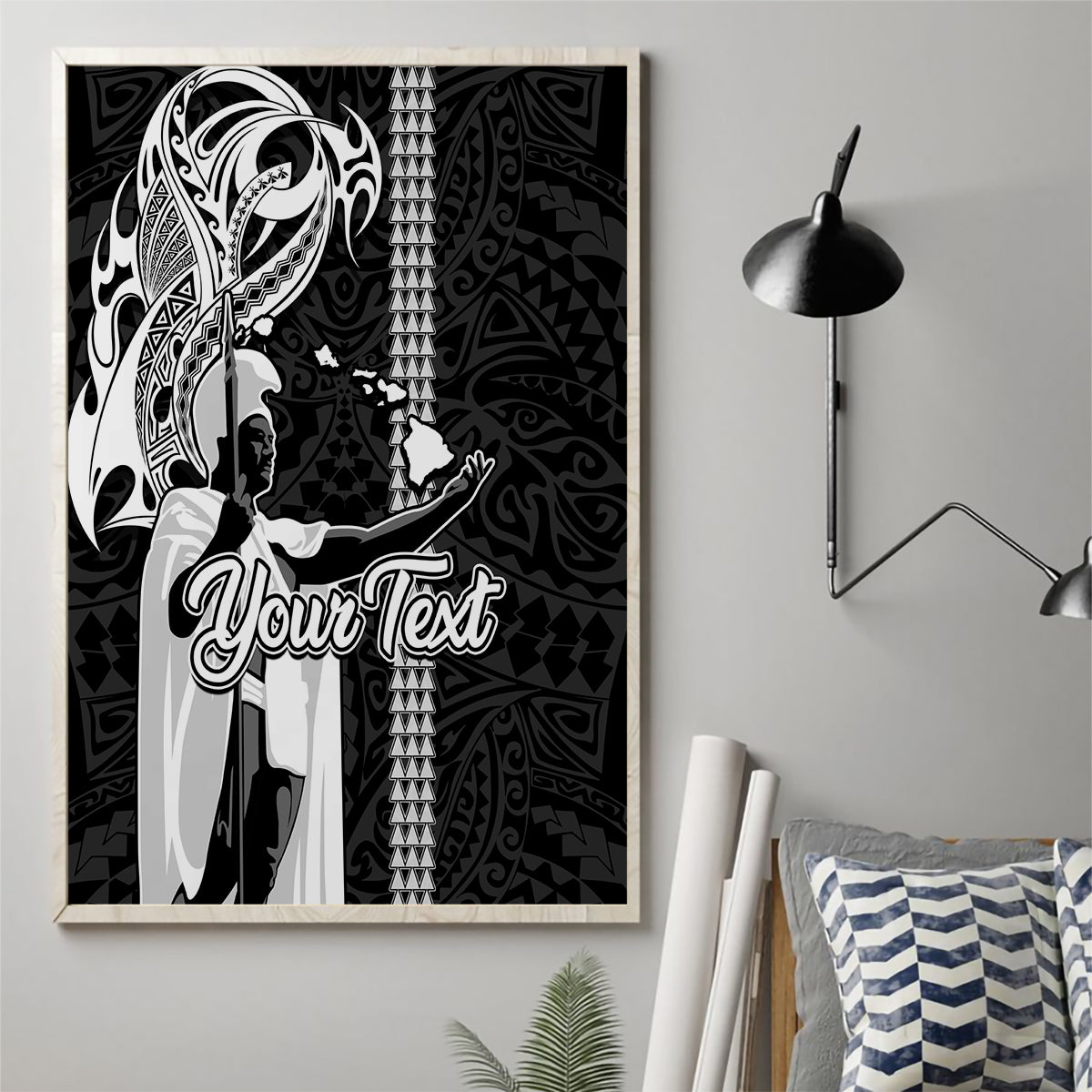 Custom Hawaii Oahu Island Canvas Wall Art Hawaiian King and Kakau Symbols Abstract Shoulder Tattoo LT03 - Polynesian Pride