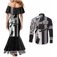 Custom Hawaii Oahu Island Couples Matching Mermaid Dress and Long Sleeve Button Shirts Hawaiian King and Kakau Symbols Abstract Shoulder Tattoo LT03 - Polynesian Pride