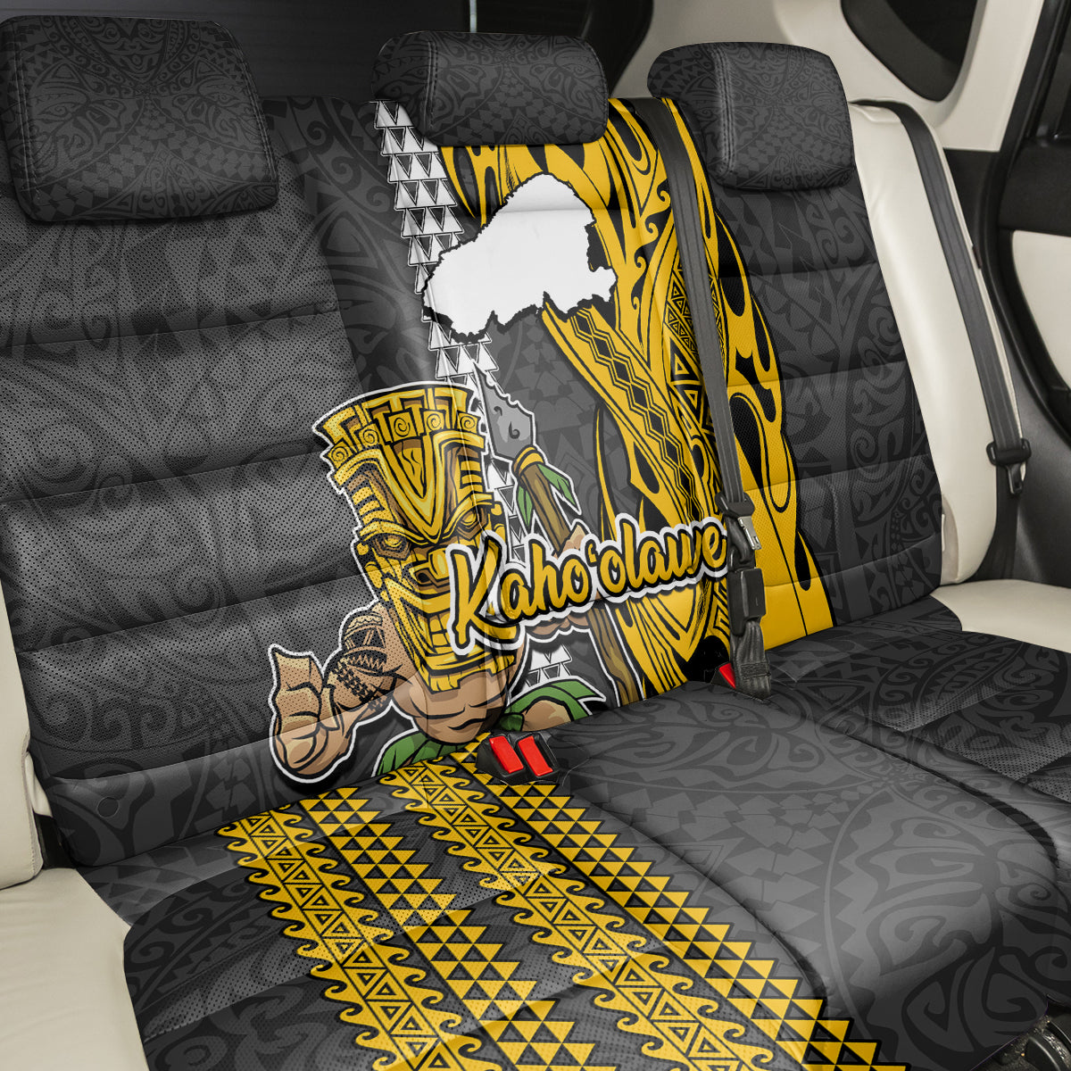 Hawaii Kahoolawe Island Back Car Seat Cover Hawaiian Warrior and Kakau Symbols Abstract Tattoo