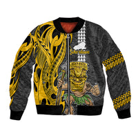Hawaii Kahoolawe Island Bomber Jacket Hawaiian Warrior and Kakau Symbols Abstract Tattoo LT03 Unisex Yellow - Polynesian Pride