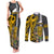 Hawaii Kahoolawe Island Couples Matching Tank Maxi Dress and Long Sleeve Button Shirts Hawaiian Warrior and Kakau Symbols Abstract Tattoo LT03 Yellow - Polynesian Pride