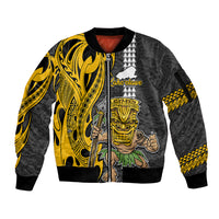 Hawaii Kahoolawe Island Sleeve Zip Bomber Jacket Hawaiian Warrior and Kakau Symbols Abstract Tattoo LT03 Unisex Yellow - Polynesian Pride