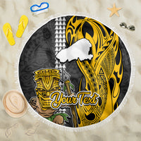 Custom Hawaii Kahoolawe Island Beach Blanket Hawaiian Warrior and Kakau Symbols Abstract Tattoo LT03 One Size 150cm Yellow - Wonder Print Shop